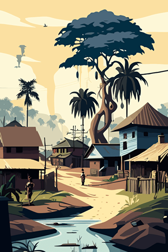 nigerian village, svg vector image, subtle pale colors