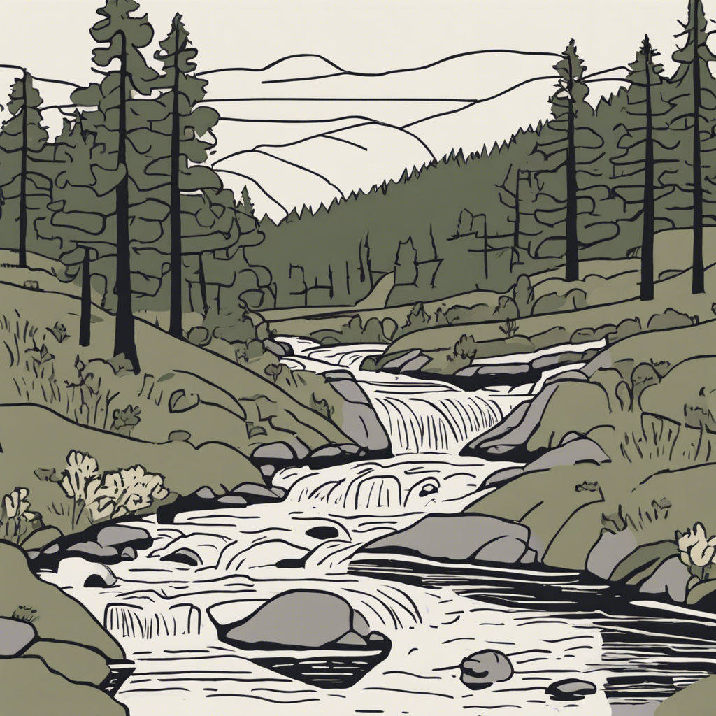 a brook, illustration in the style of Matt Blease, illustration, flat, simple, vector