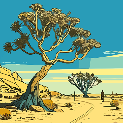 yucca trees by moebius, comic book style, 2d vector art, flat colors
