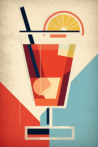 Bloody Mary cocktail vector art, 1980s poster, pretty colours, geometric minimalism