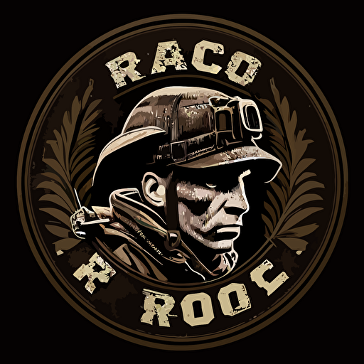 "RC08" logo patch with a wild board roaring, vector, black background, US ARMY WWII theme, high res