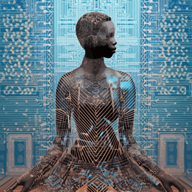 cyberpunk ghost in the machine, techno-ziggurat made of digital binary barcode data, cryptopunk vector dot matrix futuristic generative art landscape, ultra-sharp intricate details::3 artwork by Hassan Hajjaj:: artwork by Mary Sibande:: artwork by Viviane Sassen:: artwork by Aida Muluneh:: artwork by Delphine Diallo