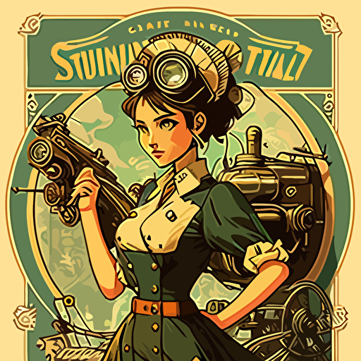 2d vector, anime, studio ghibli, 1950s advert, portriat. steam punk