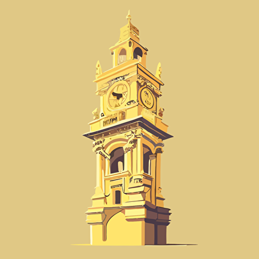 A vectorized clock tower in light yellow