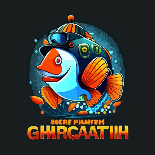vector logo computer hacker submarine captain in clown fish colors