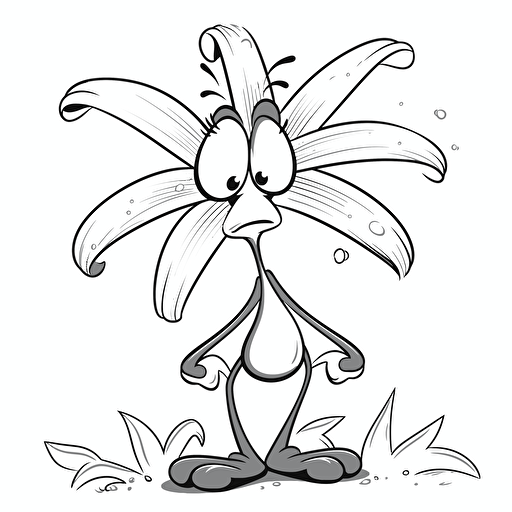 lily ignorant style No Shadow. Cartoon. Coloring page. Vector. Simple.