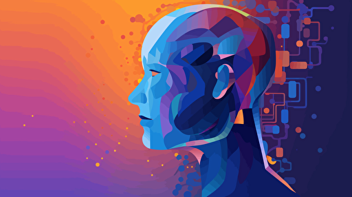 On the planet, Artificial intelligence helps humans learn, flat, vector, blue purple orange gradient, by Ivan Chermayeff,