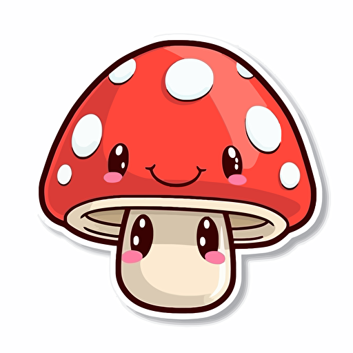sticker, happy, cute, smiley red and white mushroom, kawaii, contour, vector, white background