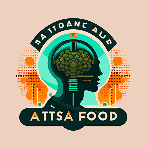 Flat vector Logo for a futuristic food podcast on AI