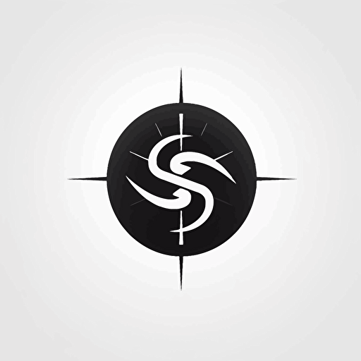a minimalistic, letter S that fuses into a sword, lettermark 2d logo image for an AI company, black and white, vector, dynamic, futuristic, award-winning