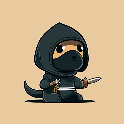simple cute design vector black and white of a dog ninja.