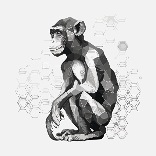 hexagon lineart, monkey, vector art, one color,
