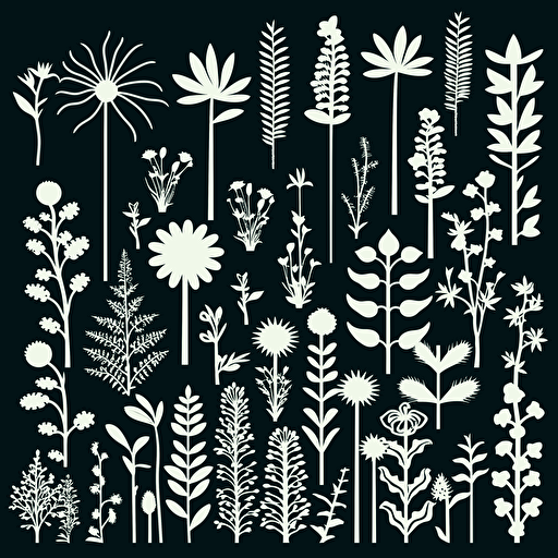 simple 2d vector silhouette of plants