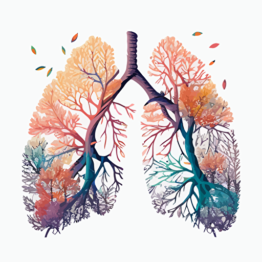boho vector art of lungs in the shape of trees. white background