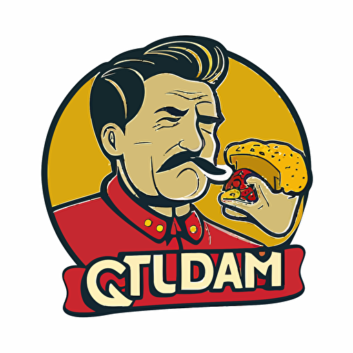a logo of for a company called 'Quit Stalin' which helps people with motivation. Logo is of Comrade Stalin eating some bread and looking serious, vector art style, trending on artstation