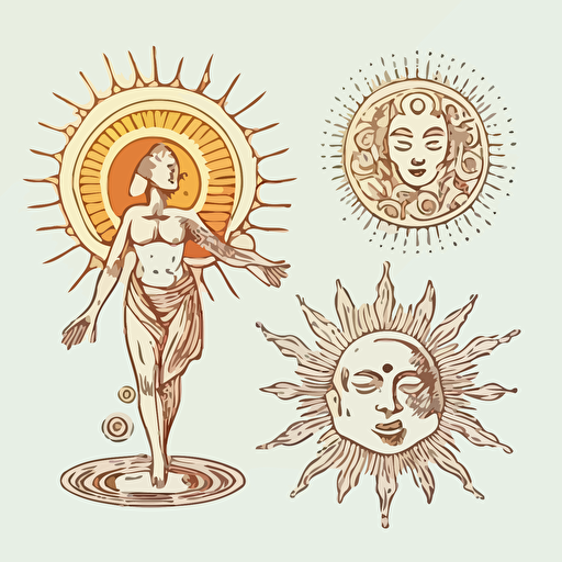 authentic joyful balance wisdom sun moon masculine feminine energy principles asana shankara upanishad veda meditation isometric hand drawn sketches line drawing illustration vector