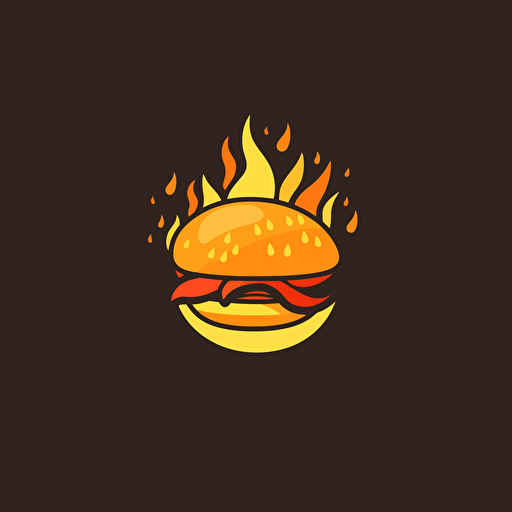 simple logo for buerger fast food on fire, vector flat, PNG, SVG, flat shading, solid background, mascot, logo, vector illustration, masterwork, 2D, simple, illustrator