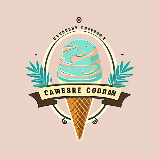 ice cream company logo vector in retrofuturistic style, wes anderson style, logo vector