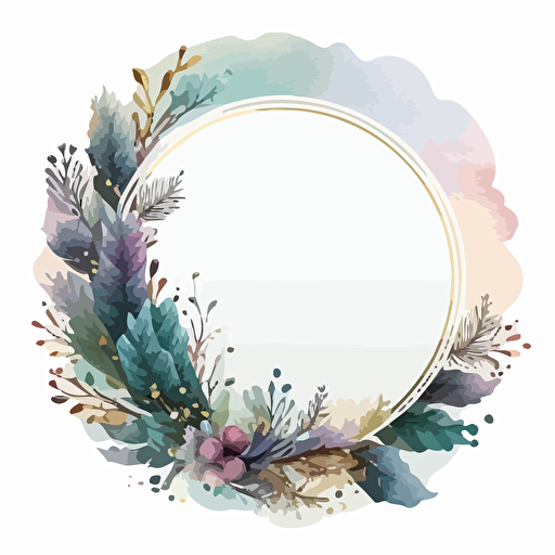 Christmas round place frame vector, Illustration, watercolor, sticker art, white background, pastel colors