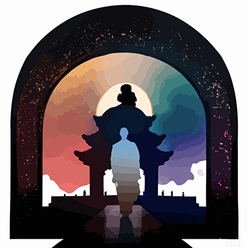 vector art, colorful galaxy inside silhouette of chiang kai shek memorial