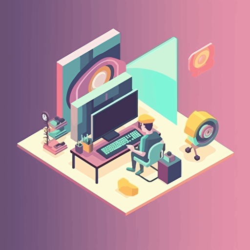 isometric vector illustration with beautiful color palette showing a programming subject.