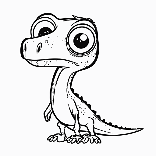 Cute Baryonyx, big eyes, Pixar style, simple outline and shapes, coloring page black and white comic book flat vector, white background