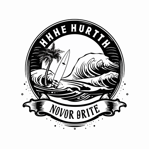 North Shore Hawaii surfing logo, black and white design, vector isolated on white