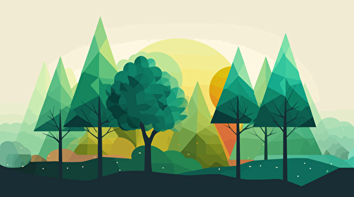 a simple stacked trees and nature illustration. Artsy flat vector illustration,. This visual incorporates the vibrant green colors . it must be a footer and the top of visual 2/3 must be white