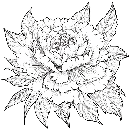 Peony ignorant style No Shadow. Coloring page. Vector. Simple.
