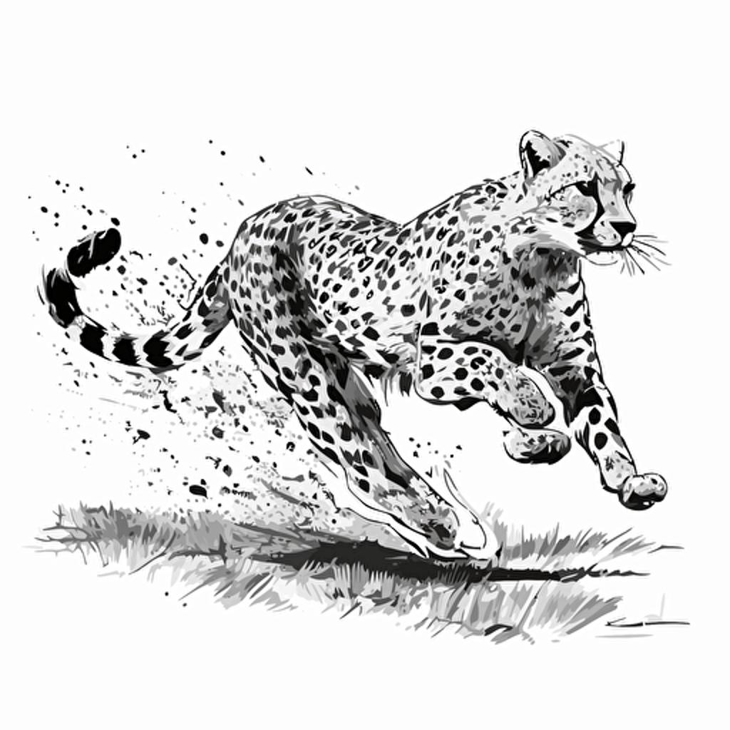 Hand drawn sketch of running cheetah. Vector illustration, high quality