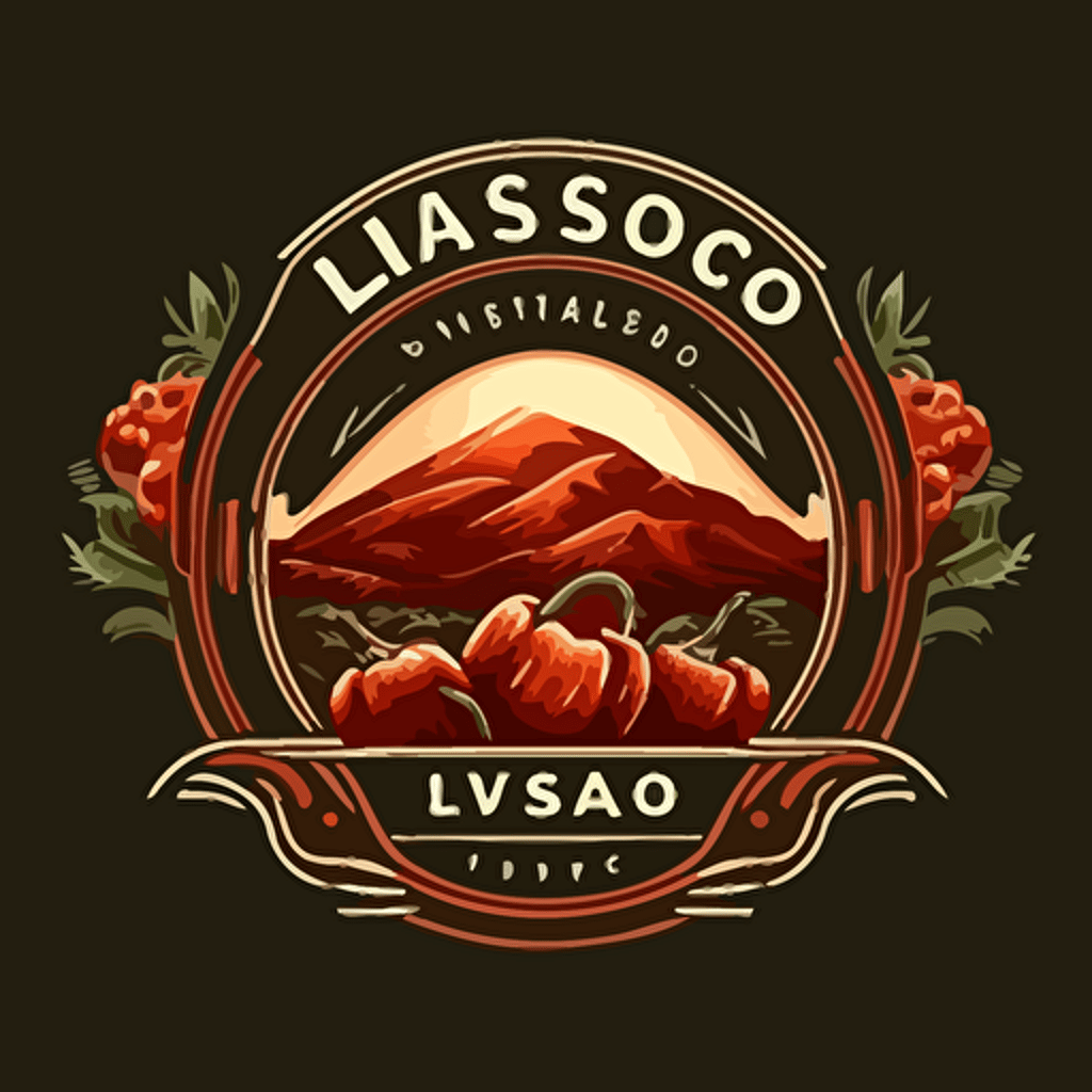 vector logo luxury style tomatoes in a greenhouse located on the slope of volcano company name Lavarosso