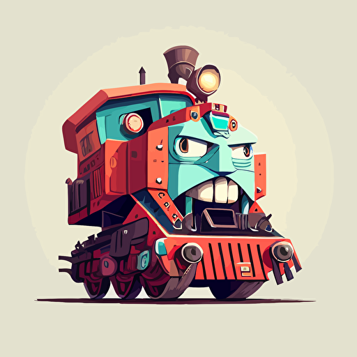 train mascot super details ,2d,vector flat