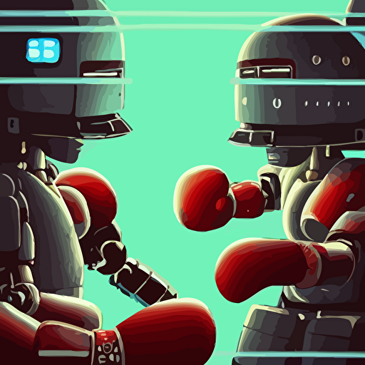 beautiful highly detailed vector illustration close boxing match robots factory punk styling atay ghailan cliff chiang loish goro fujita silver silver brown black blue cyan tones featured artstation featured behance grunge aesthetic