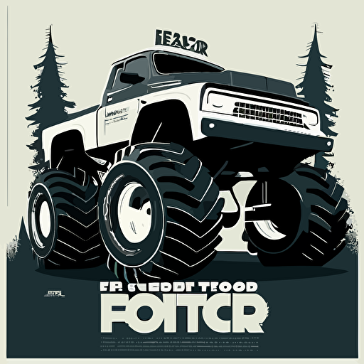 minimal vector russian propoganda poster of a ford f150 Big Foot monster truck promotional poster, black and white