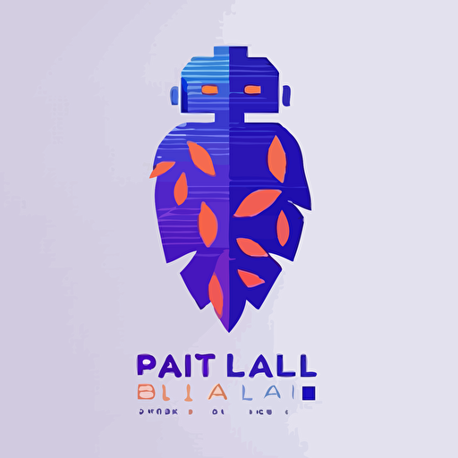 simple minimal logo of digitalized leaf, robot, pixel art, matrix code, flat vector logo, blue purple orange gradient, simple minimal, style of Paul Rand