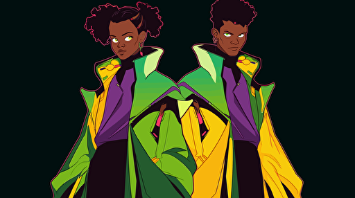 flat vector art, Jedi, green yellow and purple colors, brother and sister