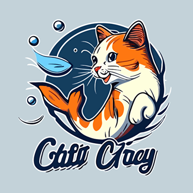 logo, The cat is catching the fish, Simple strokes, Cat's paw, Cute cartoon cat vector logo