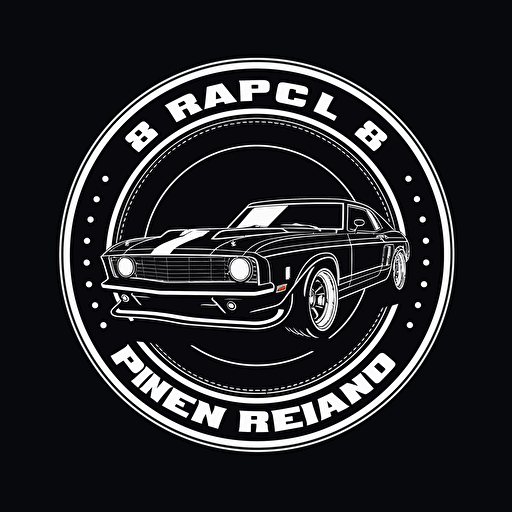 a band logo with drag racing cars, white on black, clean sinple vector, circle sticker design