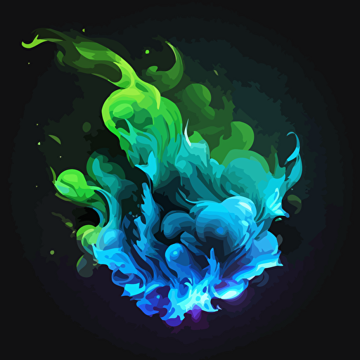 blue and green fire spanning the whole canvas, airbrush style, transparent background, vector the image