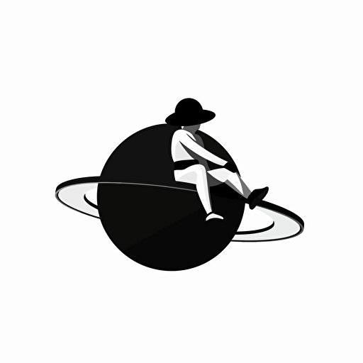 vector image of an astronaut sitting on saturn, black, white background, minimalist, vector, illustrator, simple, clean, small