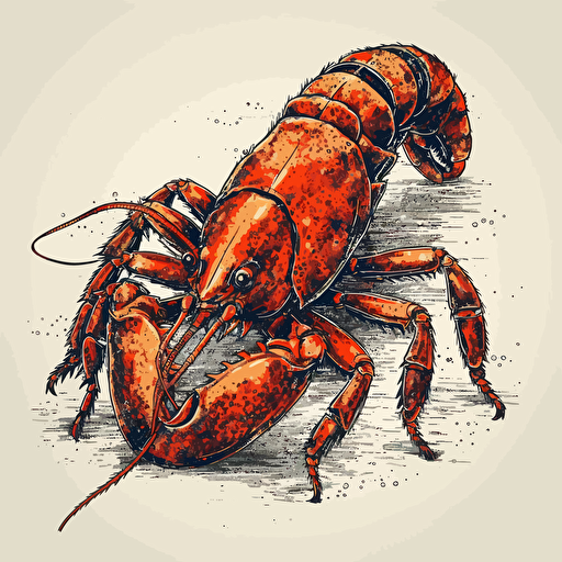 a asset of detailed hand drawn crawfish, on a white background, bright orange, burnt red, browns, and thick black line, vector style