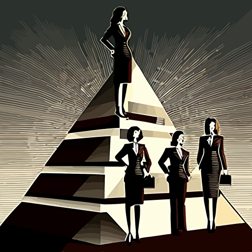 usinesswomen in business suit on piramide, highly detailed vector illustration