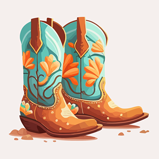 bright colored cute cowgirl boots in cartoon style drawing on a white background flat vector drawing