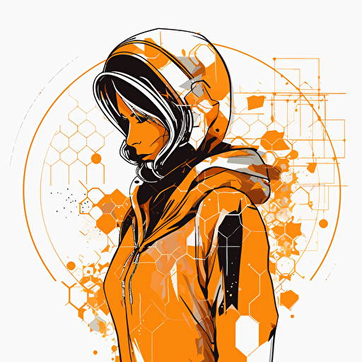 2D vector Honey in minimalism cyberpunk style. Colors: orange & white background
