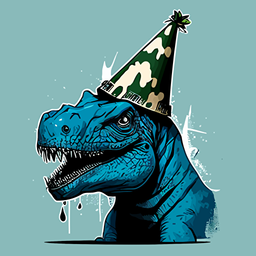 t-rex wearing birthday hat, 2d, solid color, svg format, vector art