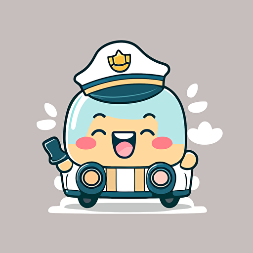 white background, happy, police officer, no fill, kawaii style, driving police car, no color, flat vector