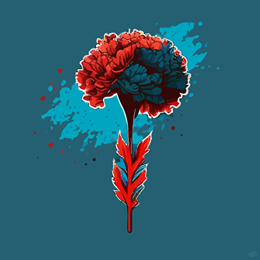 Simple minimal vector of spain's national flowr the red carnation with leaves on a blue background 3 colors ar
