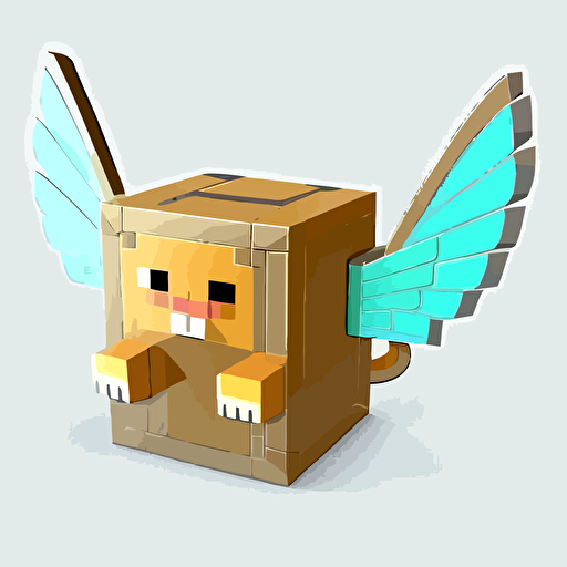 Simplified representation. funny cat with small wings. caricature 2D. minecraft style. vector art emoji