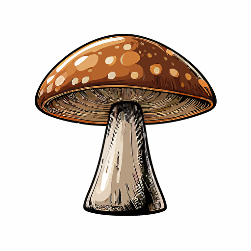 handdrawn brown cap mushroom, vector art, morandi colours, isolated white background