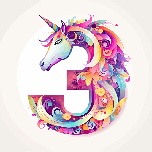 The letter "e" made from logo, with unicorn ,smily, vector style, cartoon, mandalacolor,white background,2d